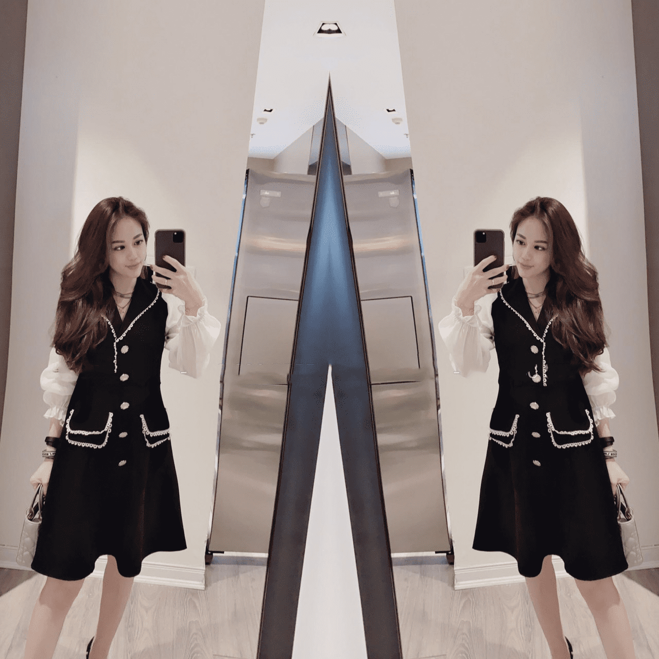 Váy đầm công sở màu đen chữ A phối tay dài màu trắng Linhnastore | Shopee  Việt Nam