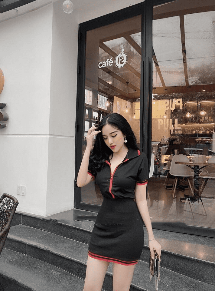 Váy đầm nữ cộc tay cổ bẻ sơ mi logo thắt nơ lưng màu đen freesize dáng a  ngắn xòe học sinh ulzzang hàn quốc | Shopee Việt Nam