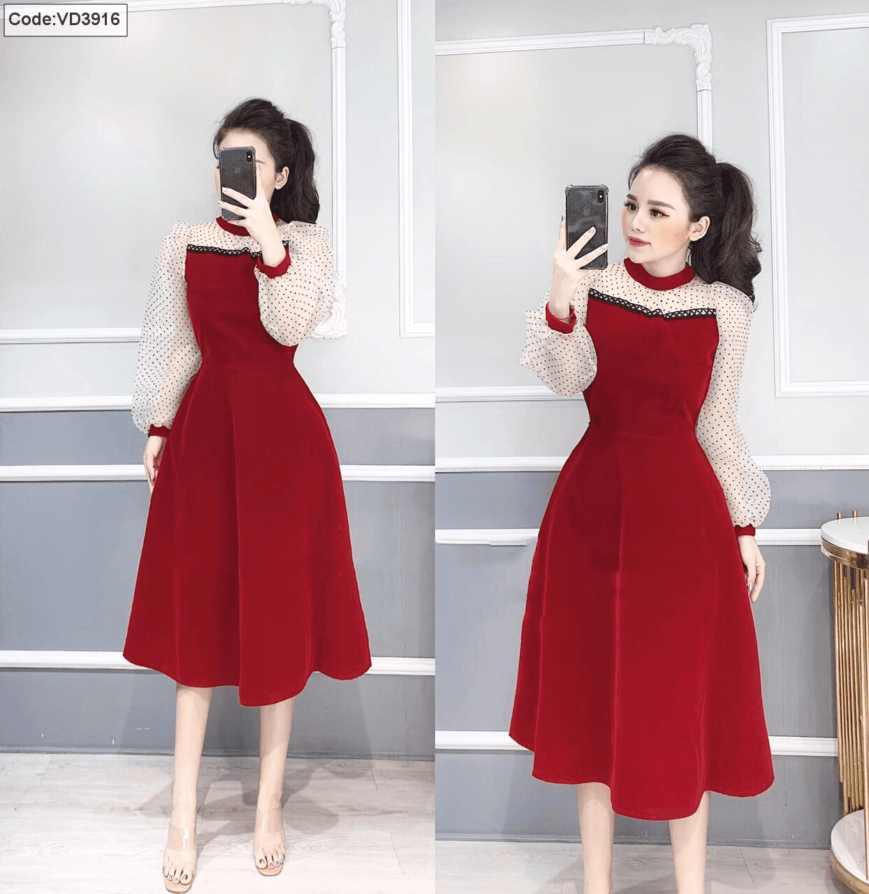 Váy xòe công chúa màu đỏ