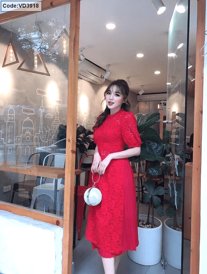 Áo dài cách tân viền bèo, Áo dài đỏ đô cổ bèo kèm chân váy lụa mềm trắng  tết 2022 | Shopee Việt Nam