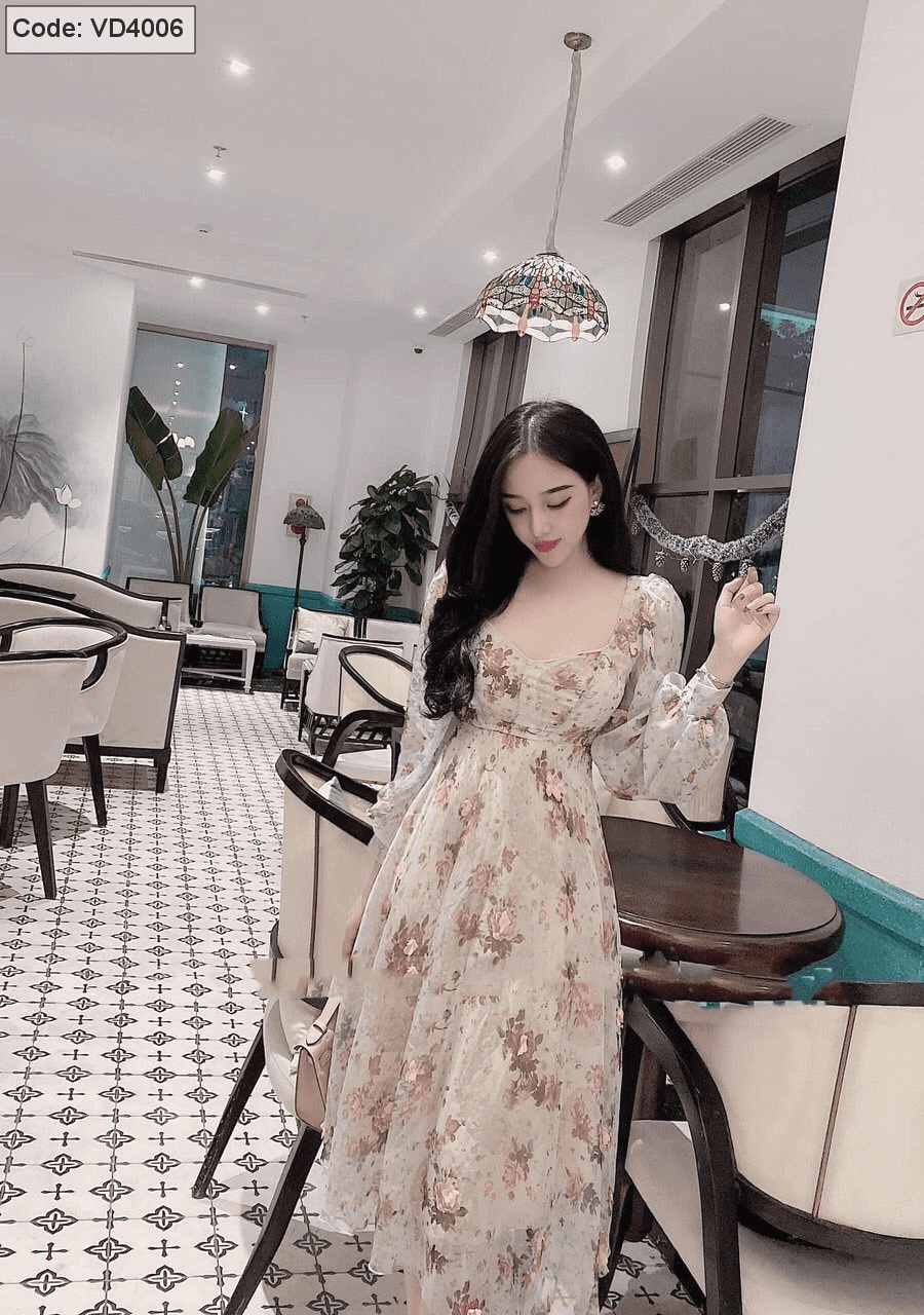 Mua Váy hoa nhí cổ nơ tay dài có chun eo, Đầm vintage hoa nhí nịt eo cổ nơ tay  dài mẫu mới siêu xinh - Cam tại Hai Fashion | Tiki