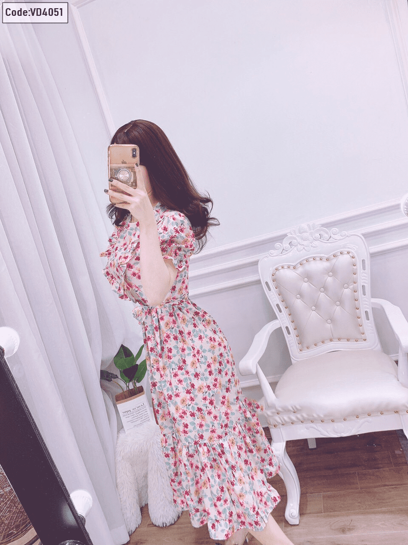 Váy Hở Lưng 💖Cheap Mie💖 Váy Đầm Nữ Tay Bồng Buộc Dây Lưng Khoét Eo Sexy  Tôn Dáng Freesize Chất Thô Mát | Shopee Việt Nam