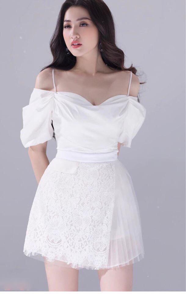 Đầm dạ hội dài trắng thiết kế phối voan trễ vai siêu sexy - D610