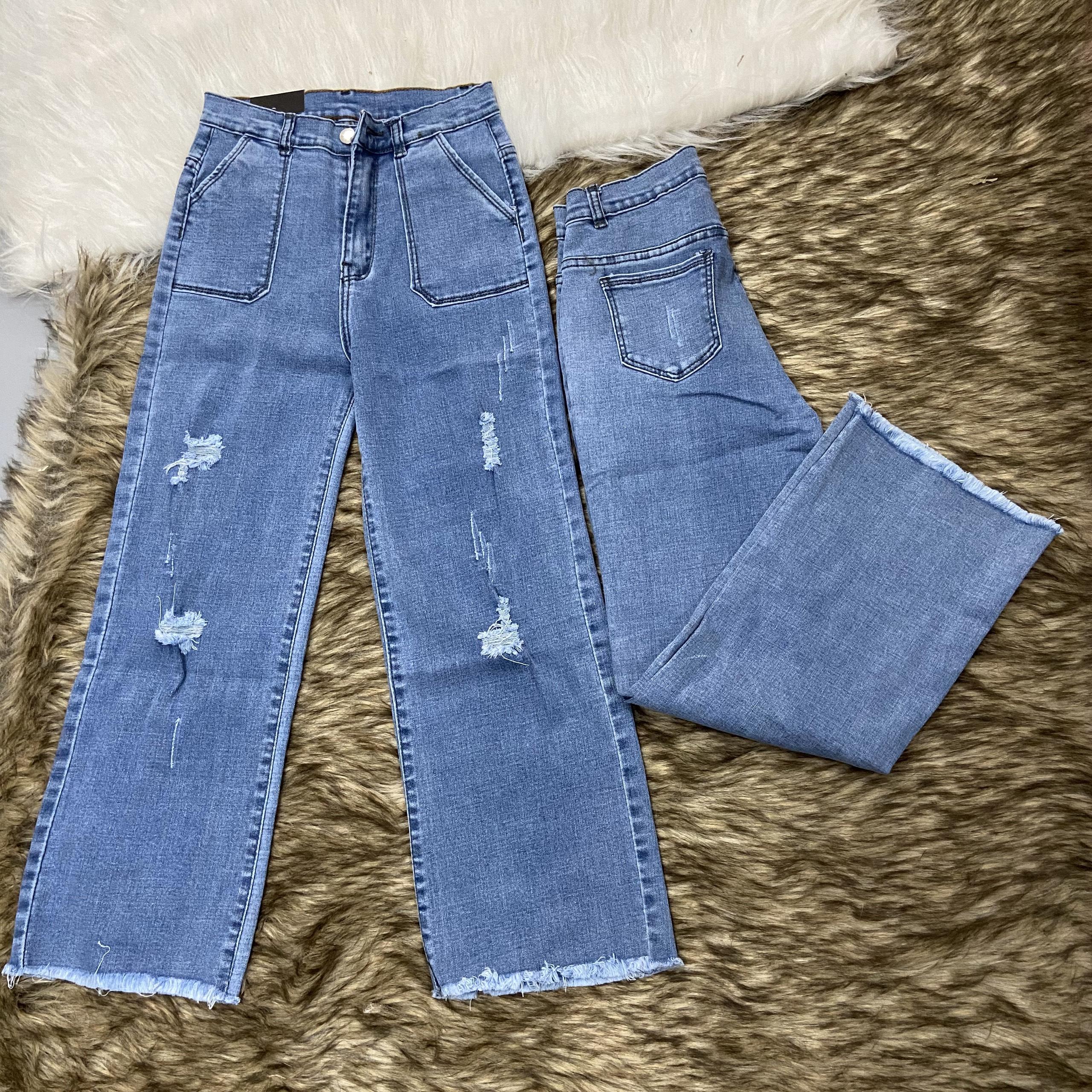 Quần jeans nữ ống vẩy cao cấp, chất đẹp, đính đá 97025 | Jeans Style