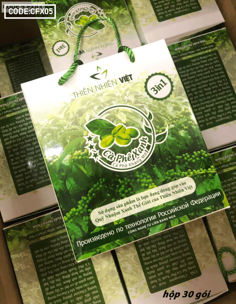Phân phối Cafe xanh hộp lớn loại 30 gói Cafe xanh hộp lớn giá mới 225k/hộp