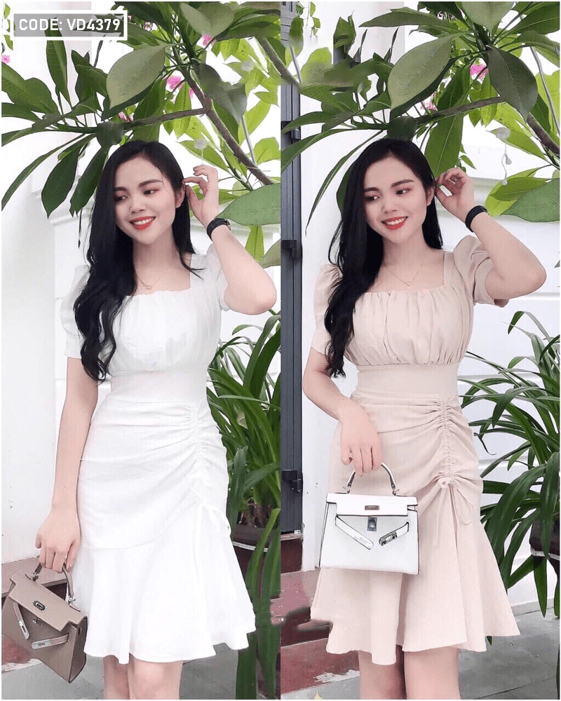 RECHIC Đầm Mabel màu trắng ôm body rút dây thắt nơ tay dài tôn dáng trẻ  trung gợi cảm - Đầm, váy nữ | ThờiTrangNữ.vn