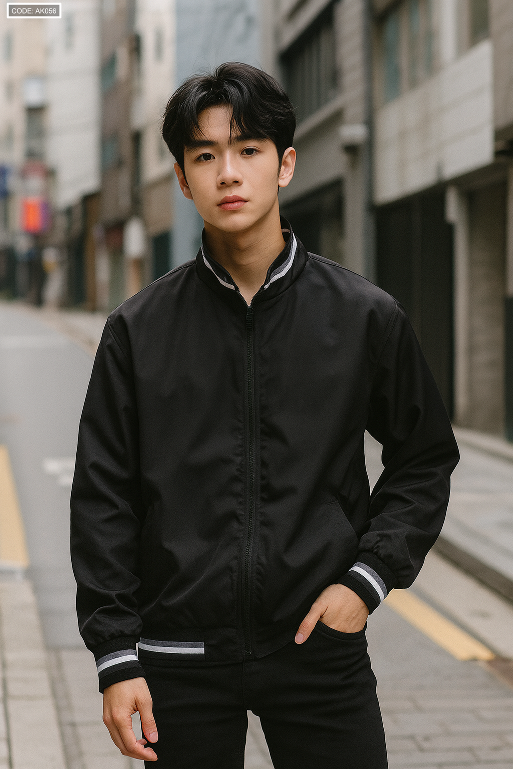 Áo Khoác Dù Nam 2 Lớp Cổ Trụ Phối Sọc Áo Khoác Dù Nam 2 Lớp Cổ Trụ Phối Sọc