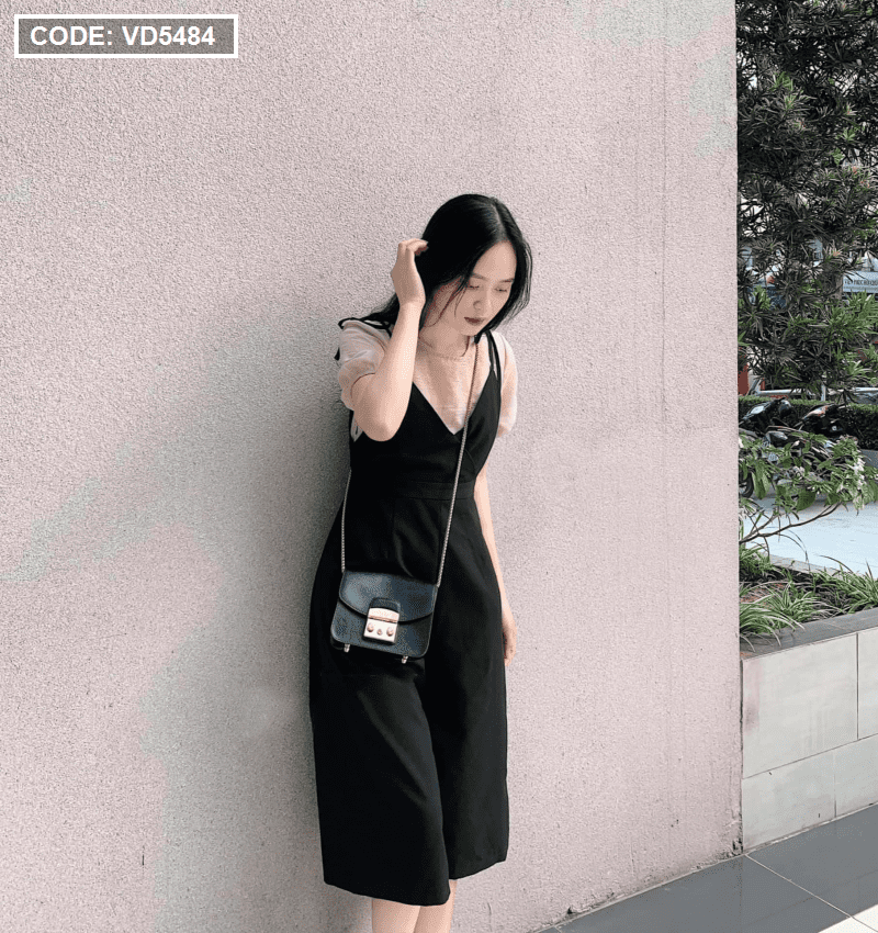 Blooming Đầm yếm mini đen / Blooming Little back dress – OCTOBER SPRING