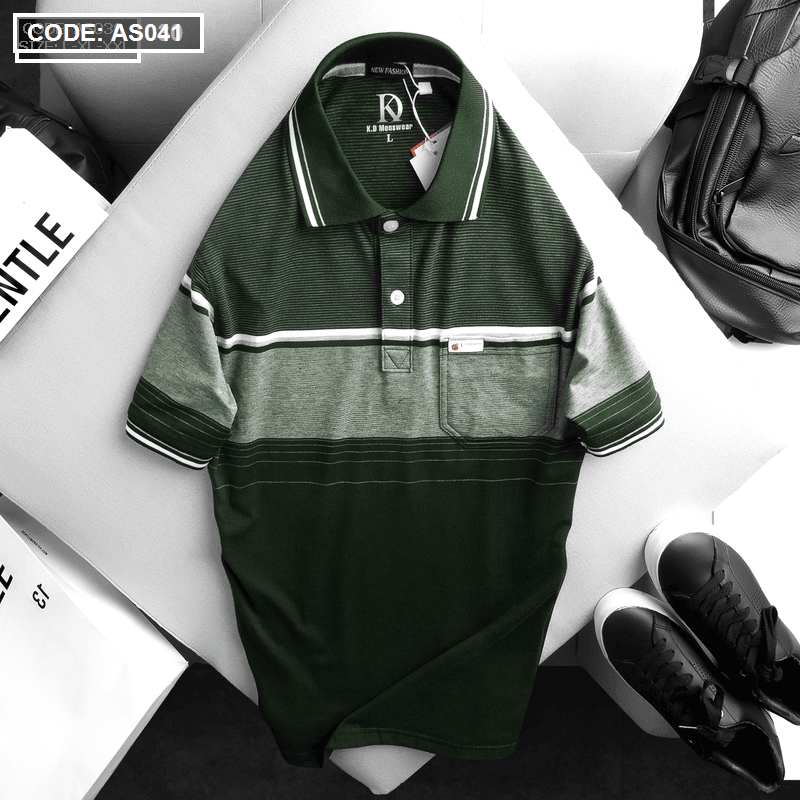 Kho sỉ áo Thun Sọc Nam Có Cổ Phối Viền Có Túi Thun Cotton