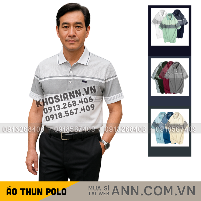 Kho sỉ áo Thun Sọc Nam Có Cổ Phối Viền Có Túi Thun Cotton
