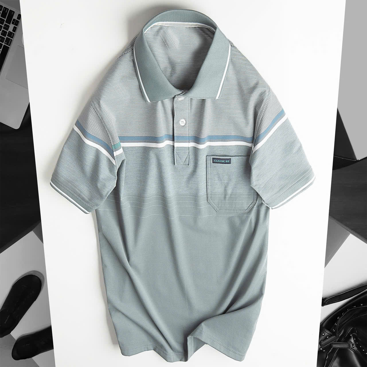 Kho sỉ áo Thun Sọc Nam Có Cổ Phối Viền Có Túi Thun Cotton