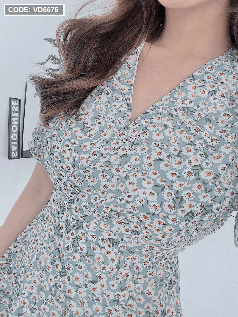 Đầm váy nữ hoa dáng xoè cổ chữ V thắt eo dễ thương RD045 | Lazada.vn