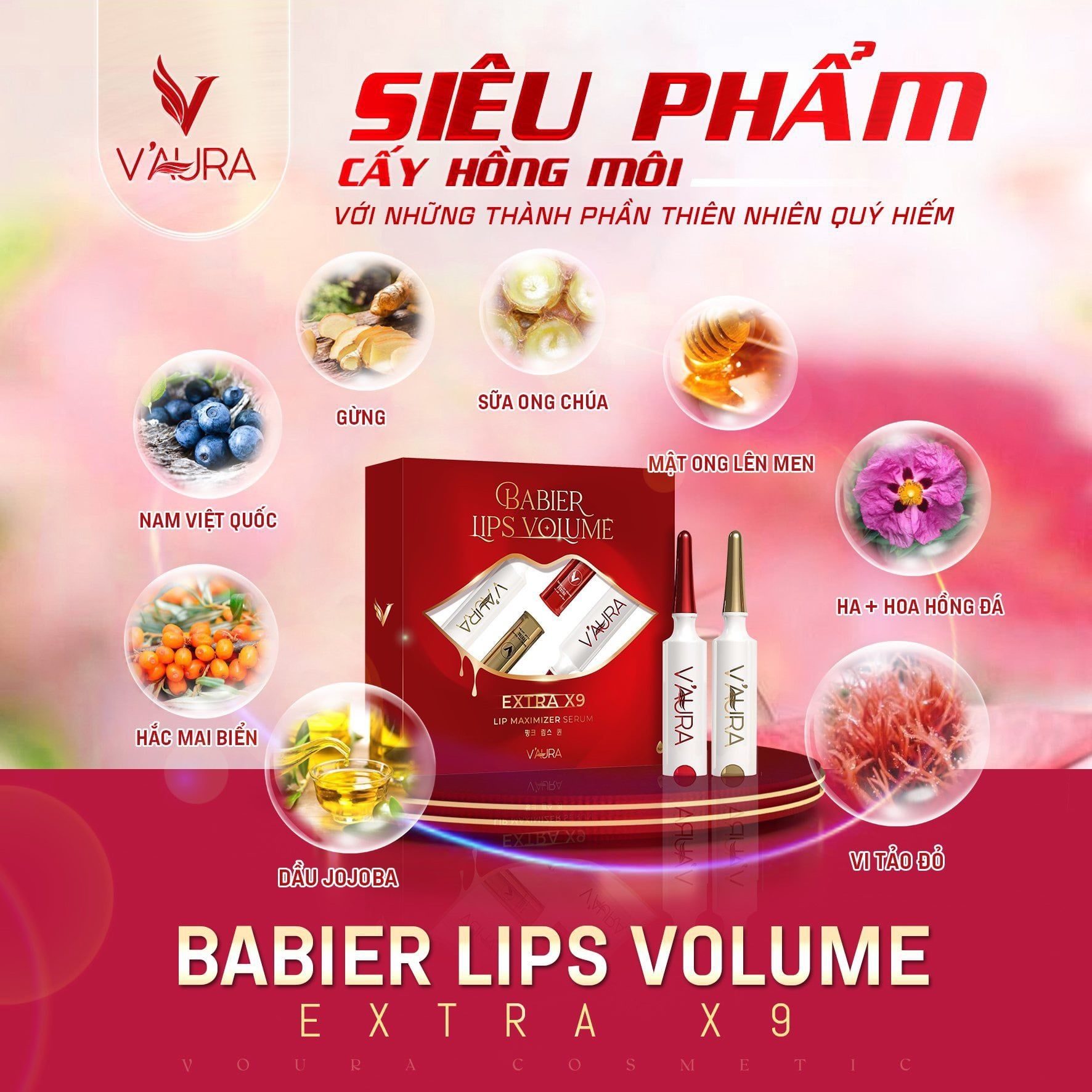 Tinh chất cấy hồng môi Babier Lips Volume Extra X9 V’aura Chính hãng