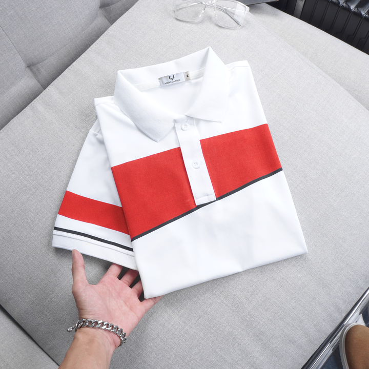 Áo Thun Polo Nam Cá Sấu Poly Phối Kẻ Sọc Màu (Có Size 3XL)