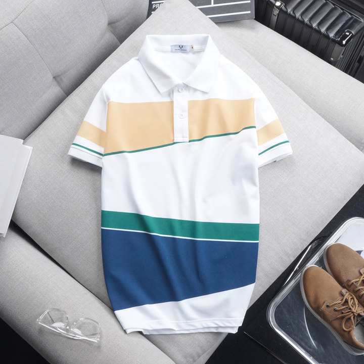Áo Thun Polo Nam Cá Sấu Poly Phối Kẻ Sọc Màu (Có Size 3XL)