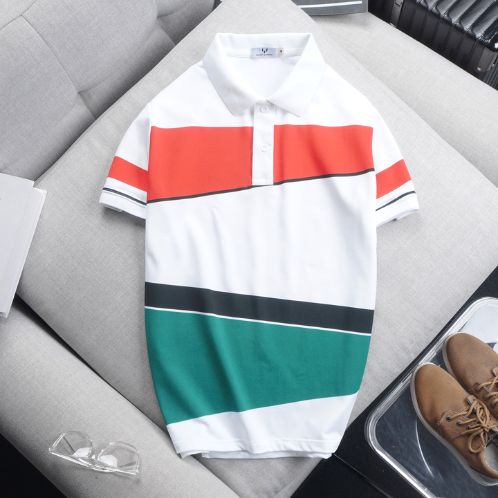 Áo Thun Polo Nam Cá Sấu Poly Phối Kẻ Sọc Màu (Có Size 3XL)