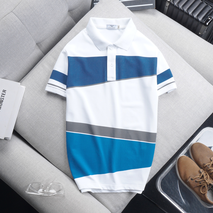 Áo Thun Polo Nam Cá Sấu Poly Phối Kẻ Sọc Màu (Có Size 3XL)