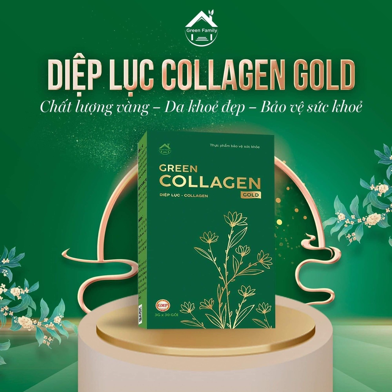Kho sỉ diệp Lục Collagen Gold Hộp Lớn 30 Gói Green Family Kho sỉ diệp Lục Collagen Gold Hộp Lớn 30 Gói Green Family