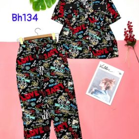 Đồ bộ pijama nữ quần dài áo phối túi hai bên - DBO634