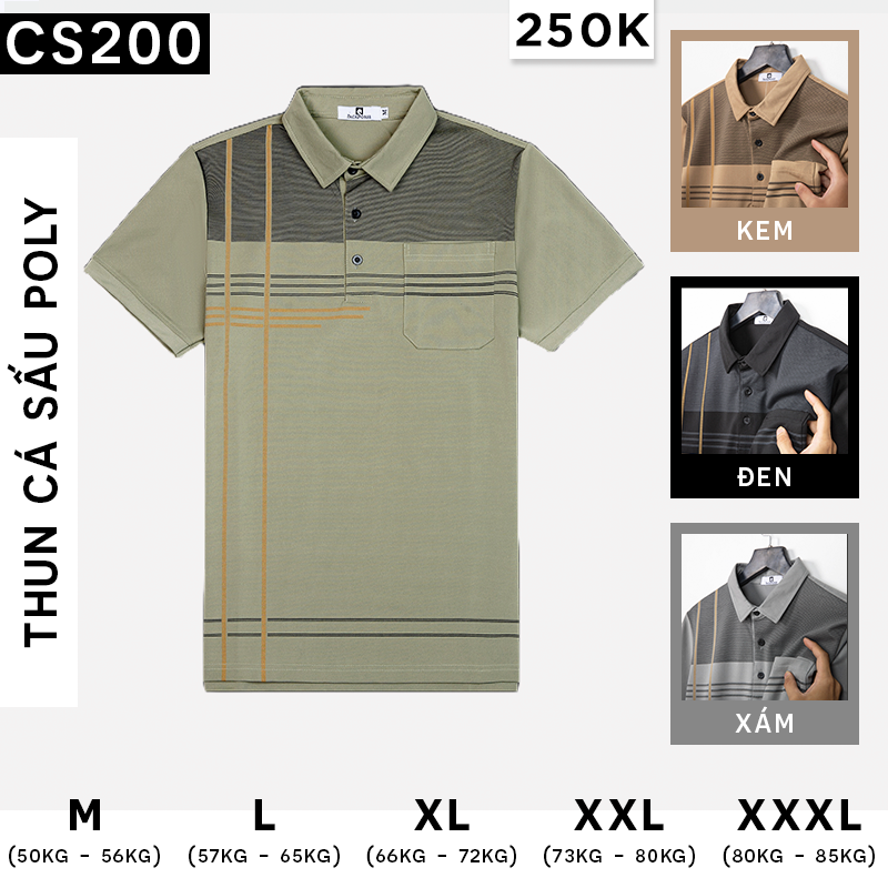 18841-0938502393-cs200-3.png Áo Thun Nam Cổ Bẻ Sọc Nhuyễn Phối Túi (Có Size 3x) - CS200
