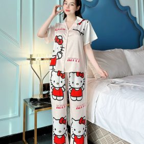 Đồ bộ pijama nữ tay ngắn quần dài in hoạt hình - DBO992