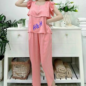 Đồ bộ pijama nữ quần dài tay bèo cổ vuông - DBO1061