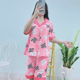 Đồ bộ pijama nữ quần lửng in hình đầu gấu - DBO1102