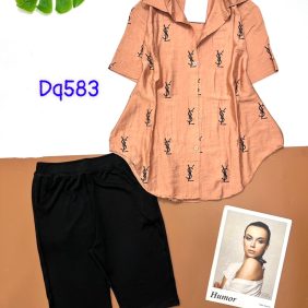 Set bộ nữ tơ xước áo sơ mi quần leggin ngố - DBO1147