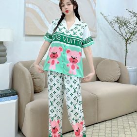 Đồ bộ pijama nữ quần dài áo cổ bẻ siêu mát in hoạt hình - DBO1240