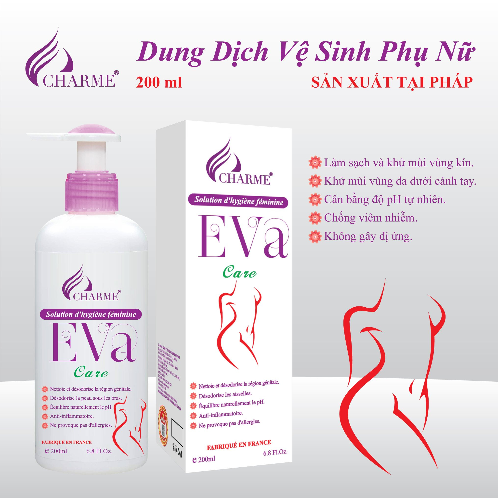 Shop sỉ dung Dịch Vệ Sinh Phụ Nữ Charme Eva Care 200ml Shop sỉ dung Dịch Vệ Sinh Phụ Nữ Charme Eva Care 200ml