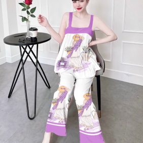 Đồ bộ nữ pijama dài áo 2 dây siêu dể thương in hình gấu 3d - DBO1329