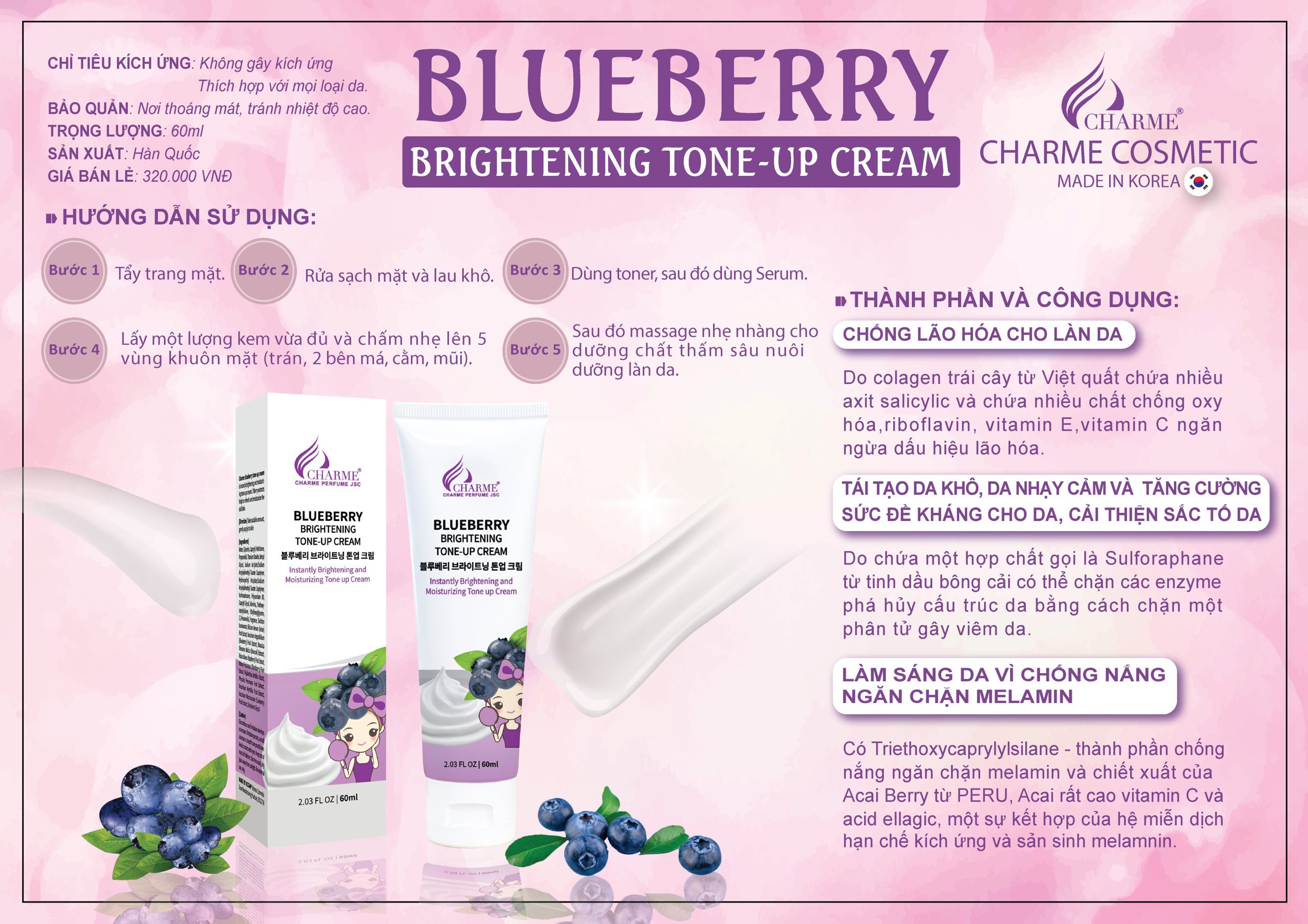 Kem Dưỡng Da Mặt Blueberry Charme Brightening Tone Up Cream Kem Dưỡng Da Mặt Blueberry Charme Brightening Tone Up Cream
