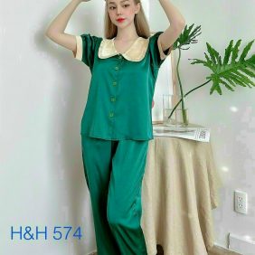 Đồ bộ dài pijama áo tay ngắn phồng cổ lá sen - DBO1630