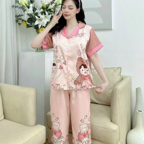 Đồ bộ quần lửng pijama áo cổ bẻ họa tiết - DBO1951