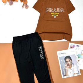 Đồ bộ quần lửng áo tay ngắn in chữ prada - DBO1996