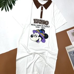 Đầm nữ tay ngắn cổ bẻ in hình chuột mickey - DBO2003