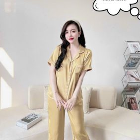 Đồ bộ lửng pijama áo tay ngắn cổ bẻ màu trơn - DBO2187