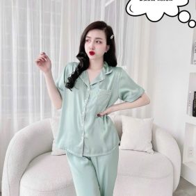 Đồ bộ quần dài áo tay ngắn pijama màu trơn - DBO2190