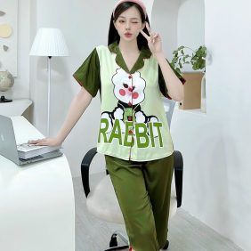 Đồ bộ quần lửng pijama áo cổ bẻ họa tiết - DBO2382