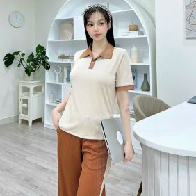 Đồ bộ quần dài áo tay ngắn màu trắng cổ bẻ - DBO2459