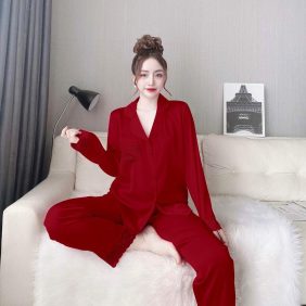 Đồ bộ quần dài pijama áo tay dài màu trơn - DBO2827