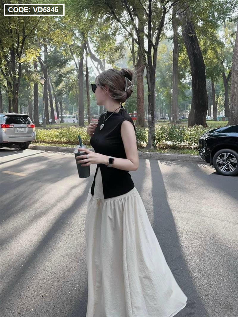 Chân váy denim dài lưng thun cao xẻ tà màu bạc hà thời trang sành điệu  34490 - Chân váy | ThờiTrangNữ.vn