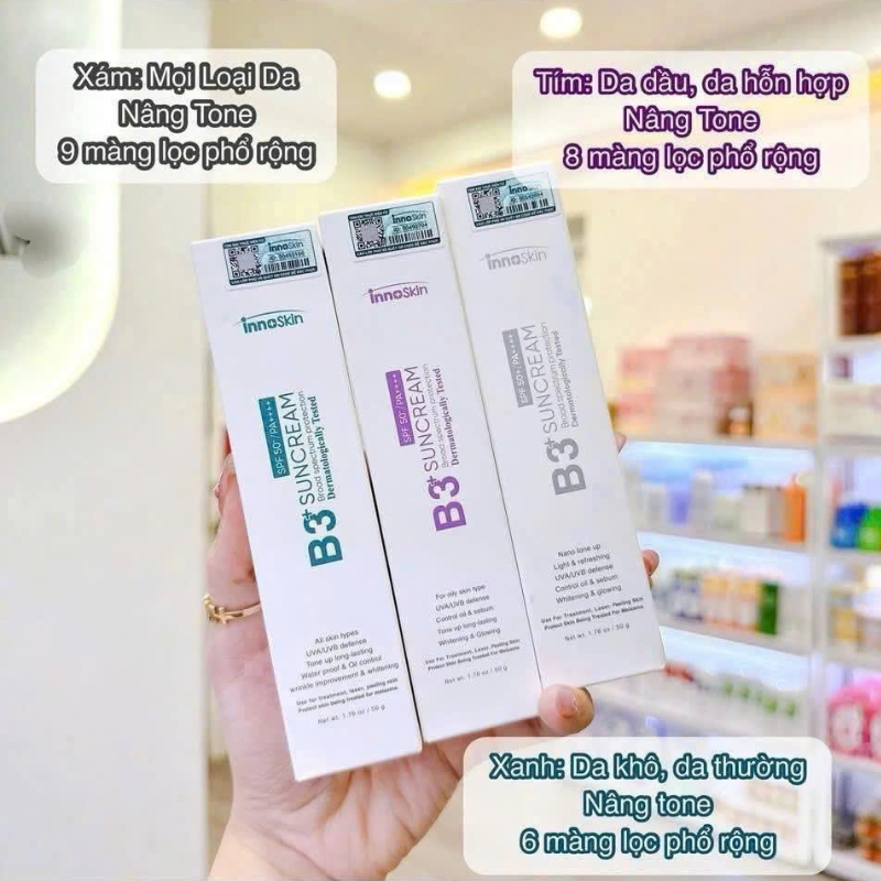 Nguồn sỉ kem Chống Nắng B3 InnoSkin Màu Xanh Cho Da Khô Nguồn sỉ kem Chống Nắng B3 InnoSkin Màu Xanh Cho Da Khô