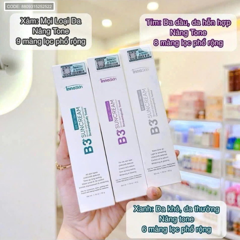 Kho sỉ kem Chống Nắng B3 InnoSkin Màu Tím Cho Da Dầu Kho sỉ kem Chống Nắng B3 InnoSkin Màu Tím Cho Da Dầu
