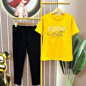 Đồ bộ quần dài đen áo tay ngắn in chữ fine line - DBO3067