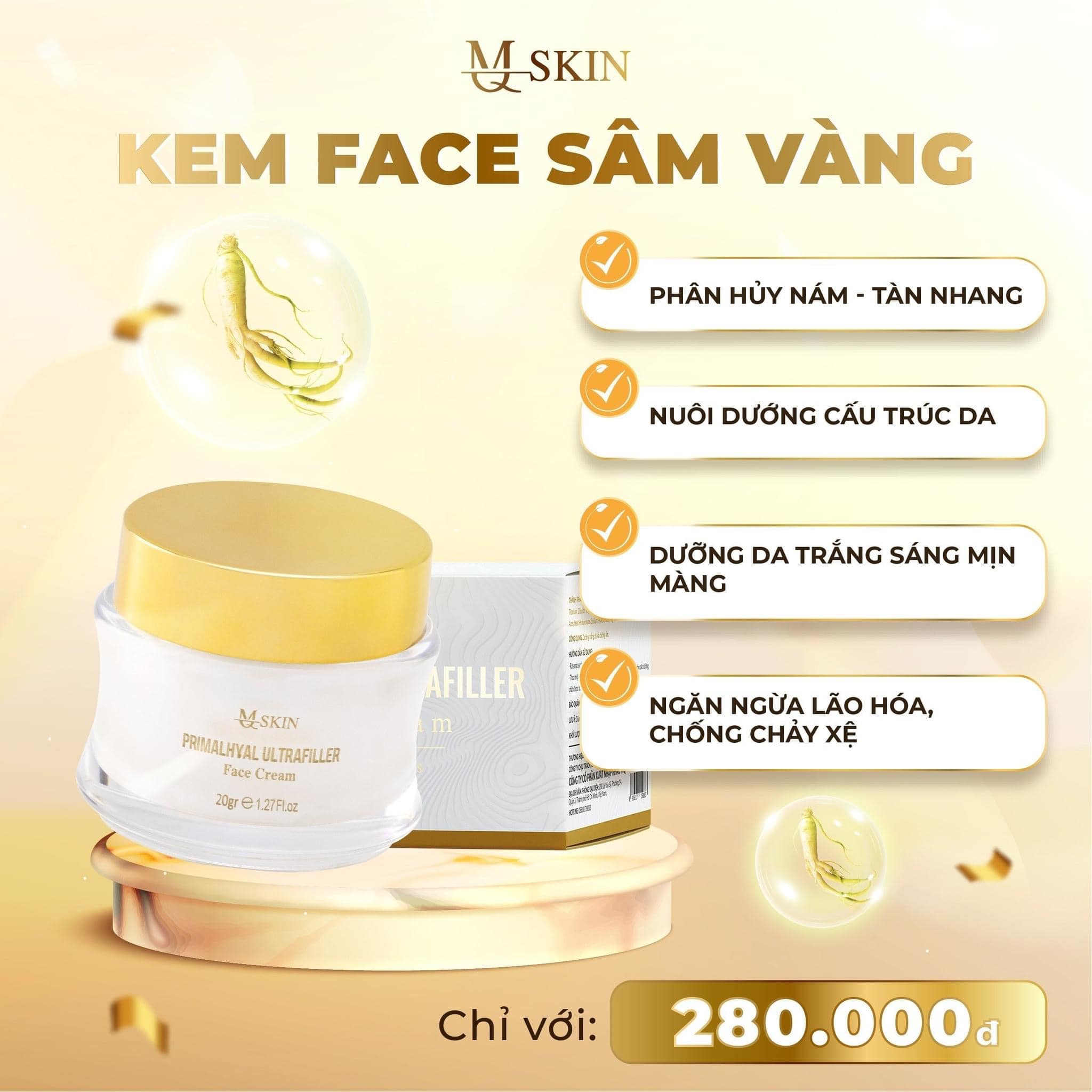 Shop sỉ combo Kem Face Sâm Vàng MQ Skin Shop sỉ combo Kem Face Sâm Vàng MQ Skin