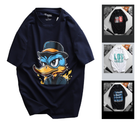 Áo Thun Nam Cổ Tròn Rurumen Màu Xanh Đen In Hình Cool Duck Big Size - AB458