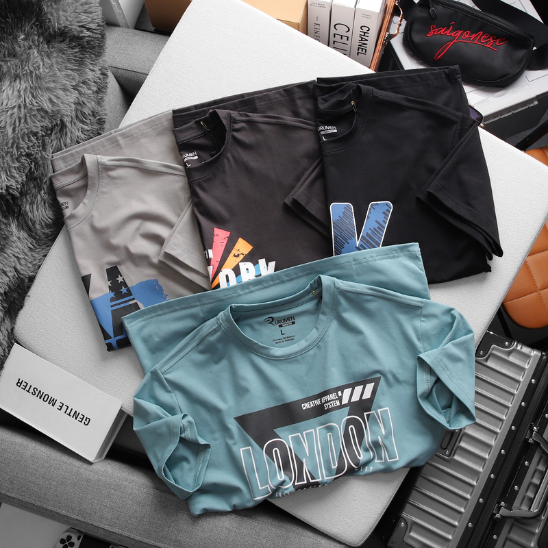 Nguồn sỉ áo Thun Nam Cổ Tròn Rurumen Màu Xanh In Chữ LONDON Big Size Nguồn sỉ áo Thun Nam Cổ Tròn Rurumen Màu Xanh In Chữ LONDON Big Size
