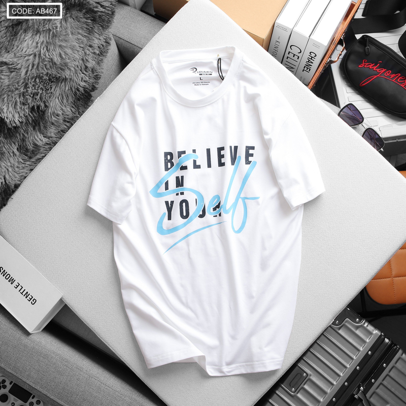 Áo Thun Nam Cổ Tròn Rurumen Màu Trắng In Chữ In Your Self Big Size Áo Thun Nam Cổ Tròn Rurumen Màu Trắng In Chữ In Your Self Big Size