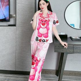 Đồ bộ quần dài pijama áo tay ngắn cổ bẻ hoạ tiết - DBO3476